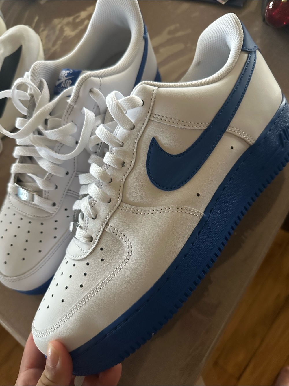 Nike Air Force 1 men’s White and Royal Blue Low-Top Sneakers